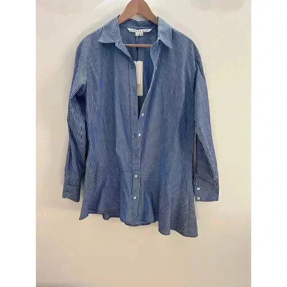VERONICA BEARD Gilda Asymmetrical Striped Poplin Shirt Size‎ 4 - Picture 16 of 16